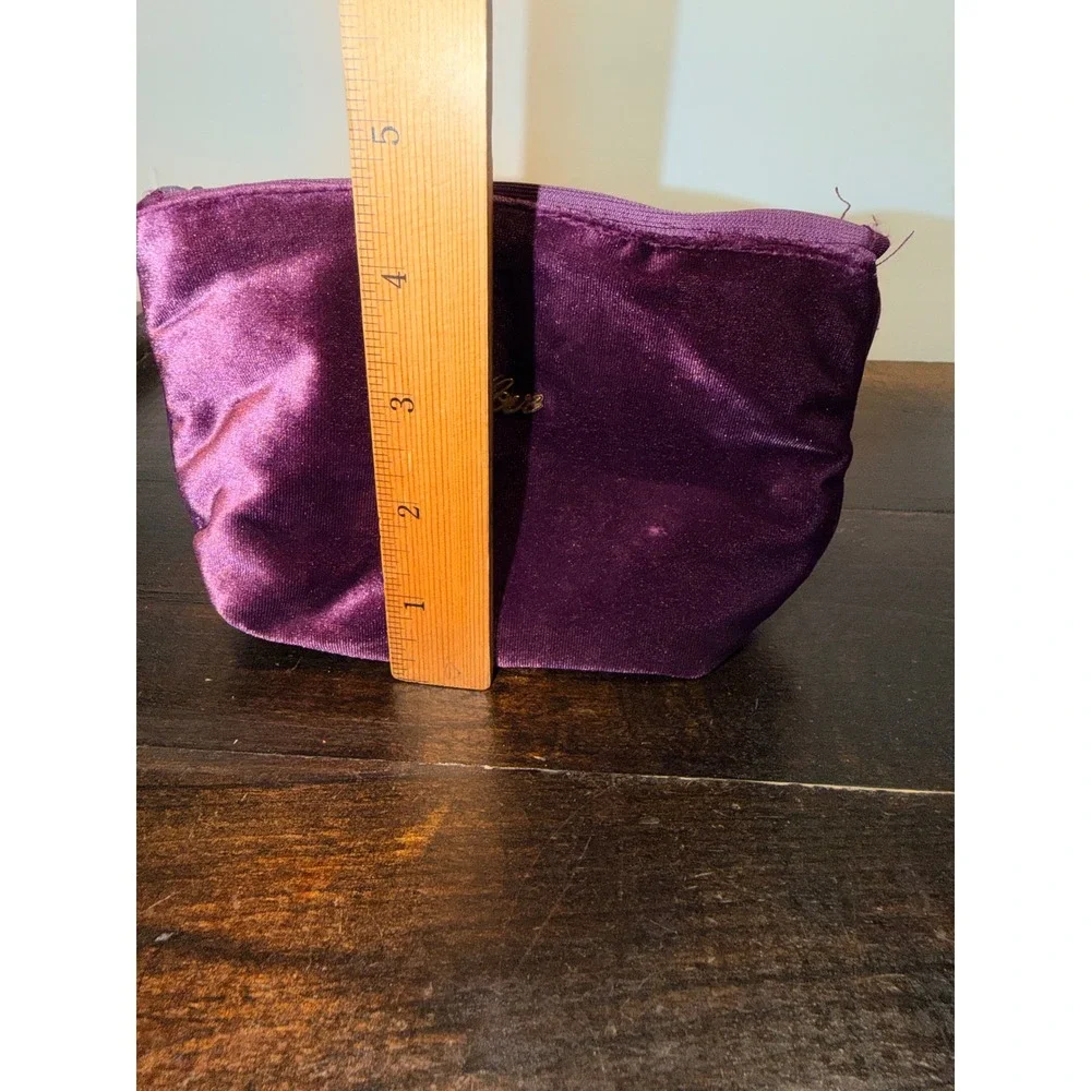 Zara Fragrances Purple Velvet Cosmetic Bag Love Gold Charm Makeup Pouch Zip Mini